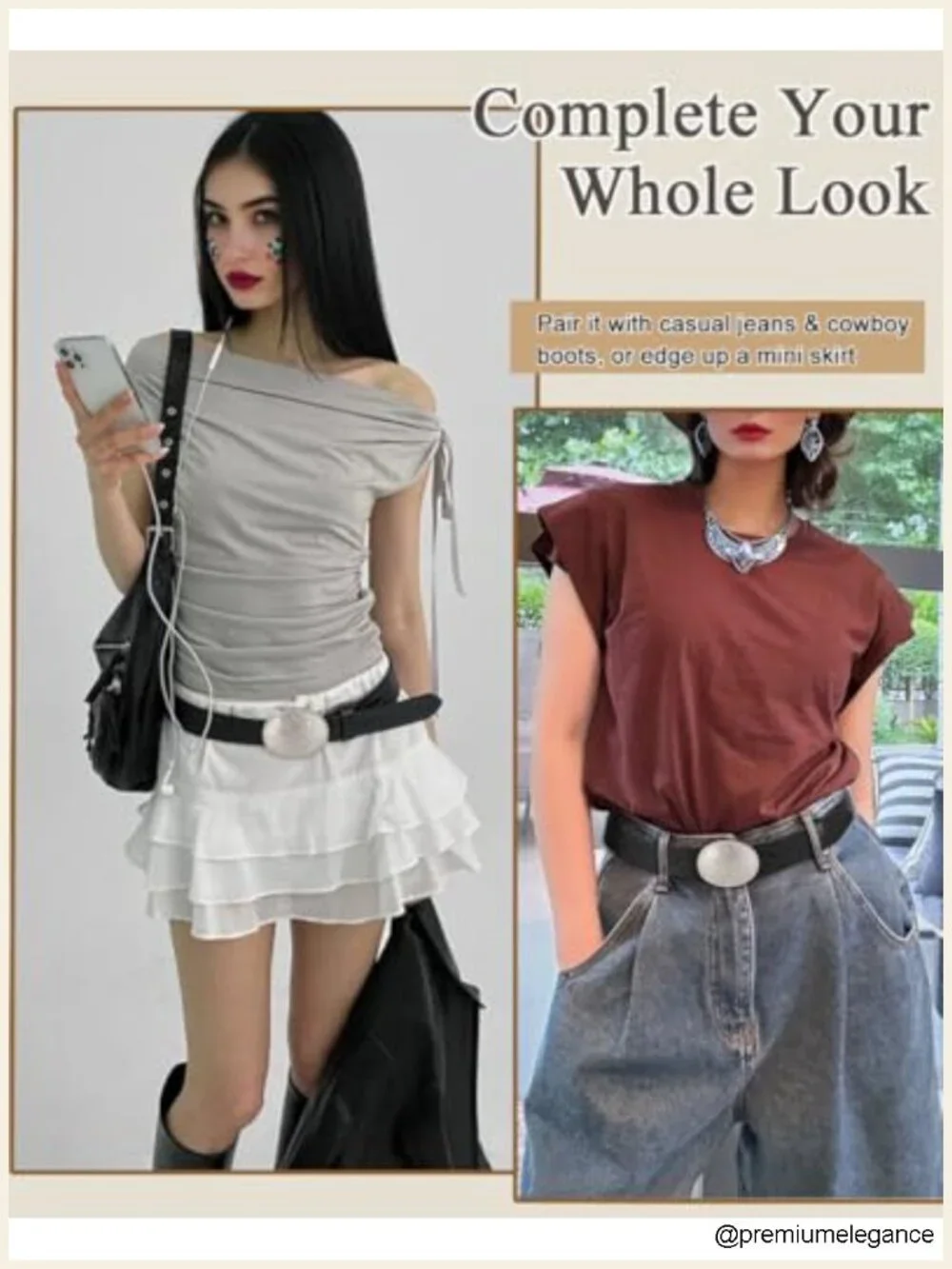 Genuine Leather Western Belt with Interchangeable Silver/Gold Buckles Punk Y2K